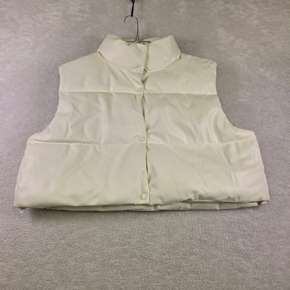 Simply Southern Cream White Faux Leather Puffer Vest XXL Snap Front Funnel Neck